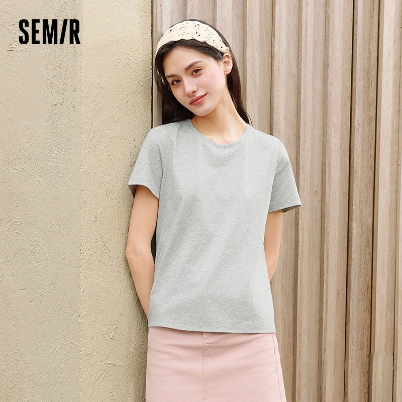 Фото Semir приталенная футболка женская летняя однотонная базовая с круглым вырезом белая крутая на ощупь повседневная удобная модная тонкая футболка №3