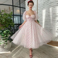 sevintage heart tulle a line midi prom dresses sweetheart short puff sleeves evening gowns tea length formal party dress 2022