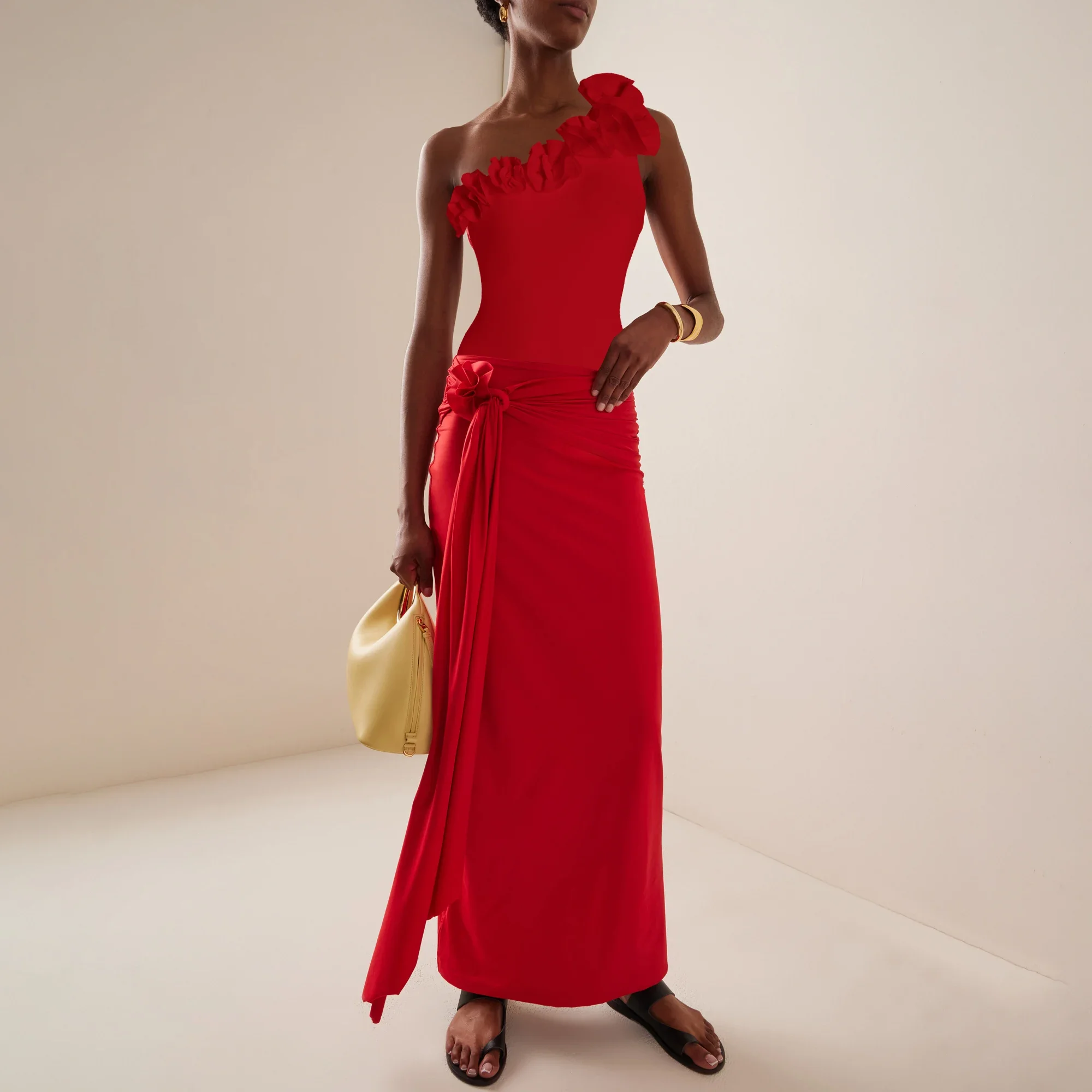 Слитный купальник FLAXMAKER с цветочным узором и юбкой женская пляжная одежда