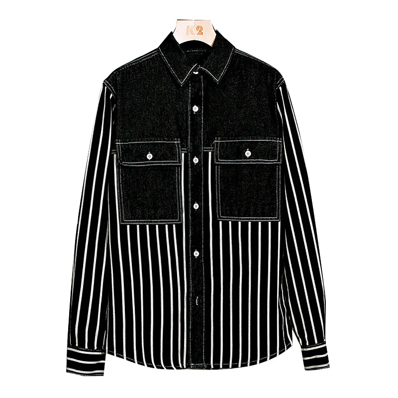 Новинка Весна 2022 Мужская джинсовая рубашка в полоску из 100% хлопка осенняя модная