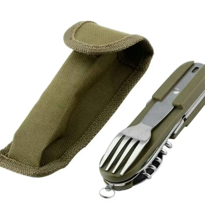 

Outdoor Folding Tableware Spoon Fork Kit Multi-Function Hiking Camping Utensil Reusable Picnic Stainless Steel Dinnerware Set
