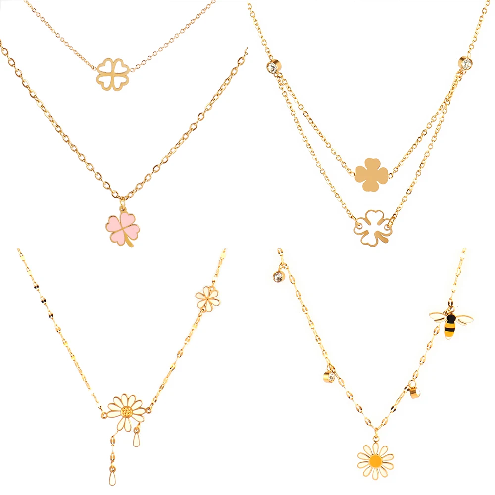 

Fashion Stainless Steel Necklaces For Women Necklace Geometry Butterfly Pendant Necklace Daisy Flower Necklaces Jewelry Gifts