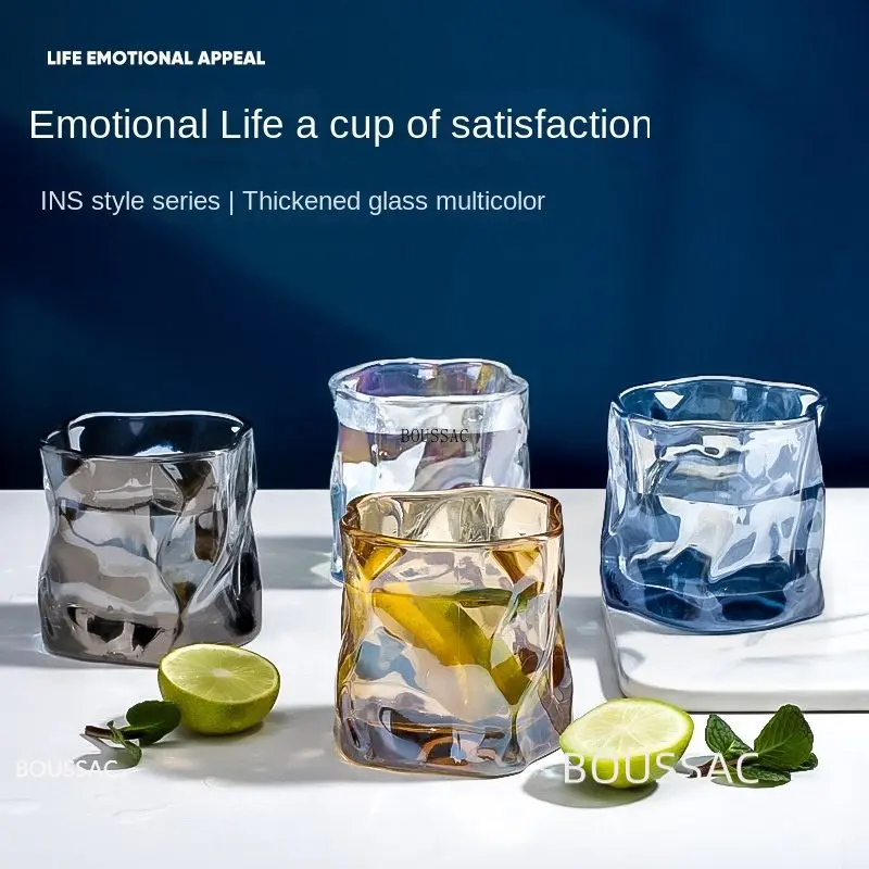 

Glass Coffee Cup Origami Cup Twisted Flower Whiskey Glass Transparent Beer Glass Glass Water Cup Ins Style Creative Drinkware