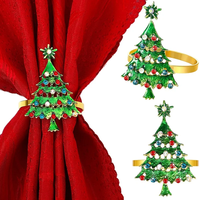 

Christmas Tree Napkin Rings Holder Buckle Set Christmas Gold Napkin Ring For Christmas Dinner Table Decorations