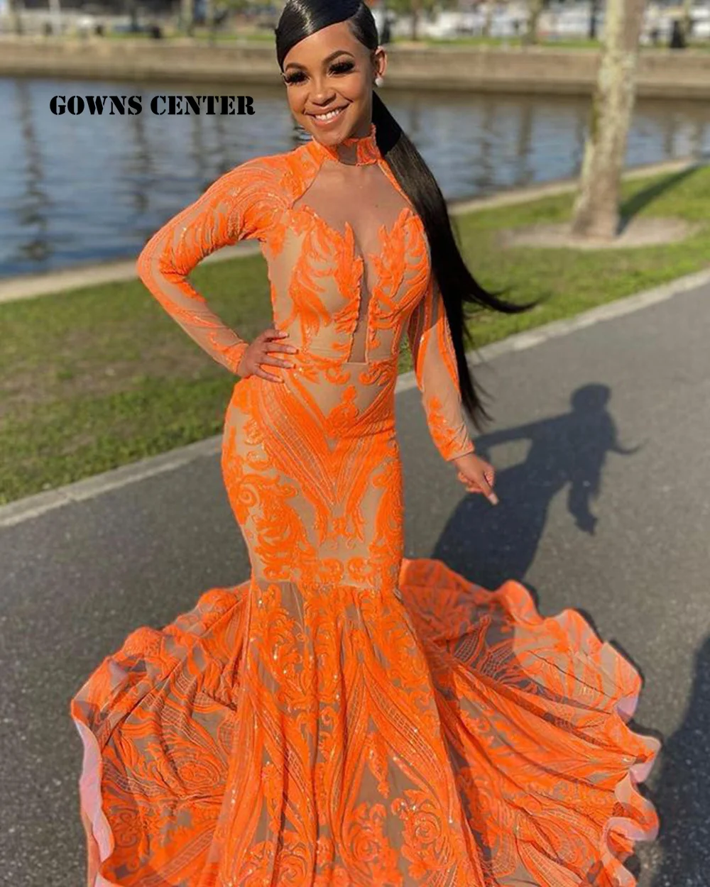 

Long Sleeve Prom Dresses For Black Girls Evening Dress Mermaid Party Gown Lace Special Occasion Gown ballkleid