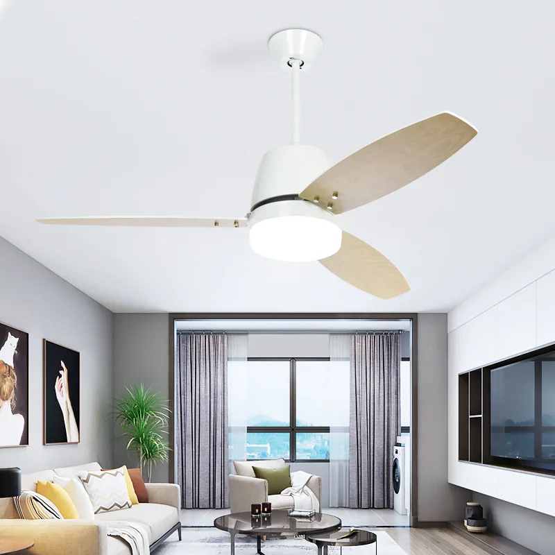 

Dining Room Ceiling Fan Lights Simple Modern Nordic Electric Fan with Light Living Room Bedroom 42-Inch Retro Wooden Leaf Fan La