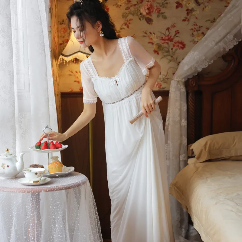 

Summer New Short Sleeve Women V-neck Cotton Princess Dress Lovely Female Sleepwear Lady Loose Casual Pajamas Nightwear Homewear