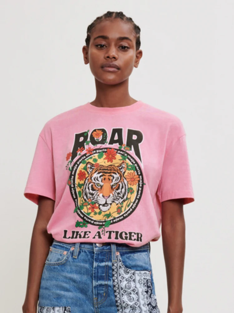 

2022 Spring Summer New Arrive Woman Pink Flroal Printe T-shirt Tiger Print Top Free Shipping Brand France Paris