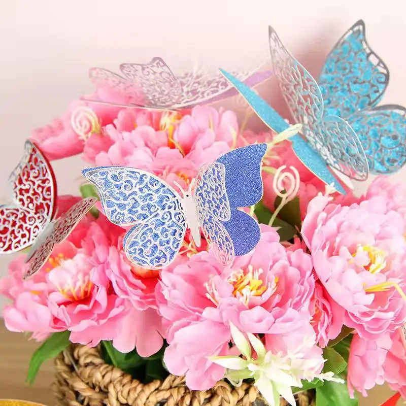 12 шт. двухслойные 3D наклейки на стену в виде золотых бабочек |