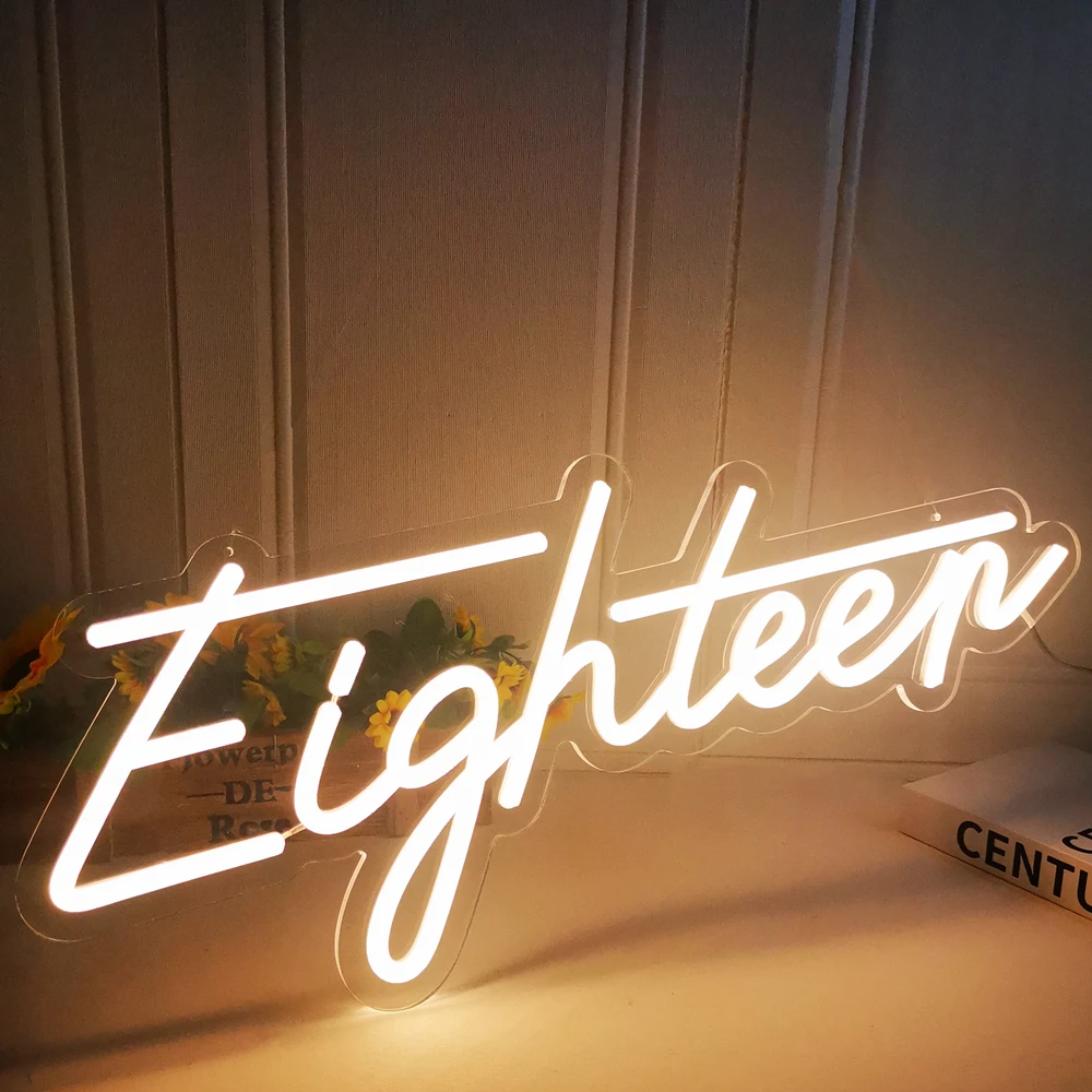 Neon Light 'Eighteen' Glowing Sentence Age Neon Sign for Birthday Party Celebration Events Decoration Acrylic Backer