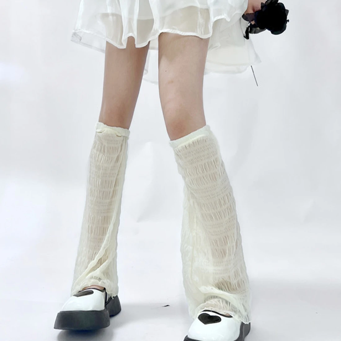

Гетры в стиле Харадзюку, женские летние белые кружевные гетры в стиле панк с вырезами, Обложка для ног, сутулки, женские носки до середины икры, готические