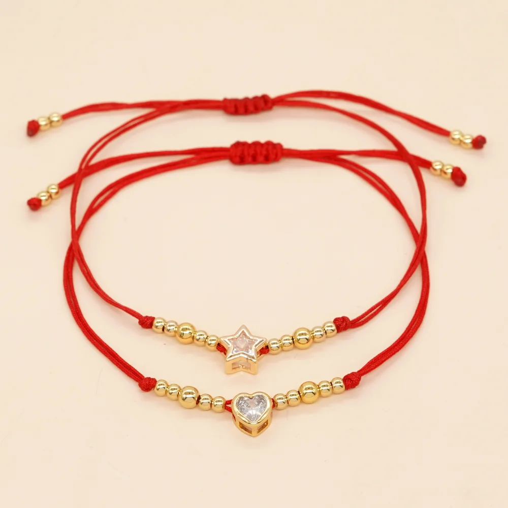 

Zircon Gold Plated Heart Star Charm Bracelets for Women Teen Girl Red Rope Friendship Adjustable Jewelry Lucky Bracelet Gift