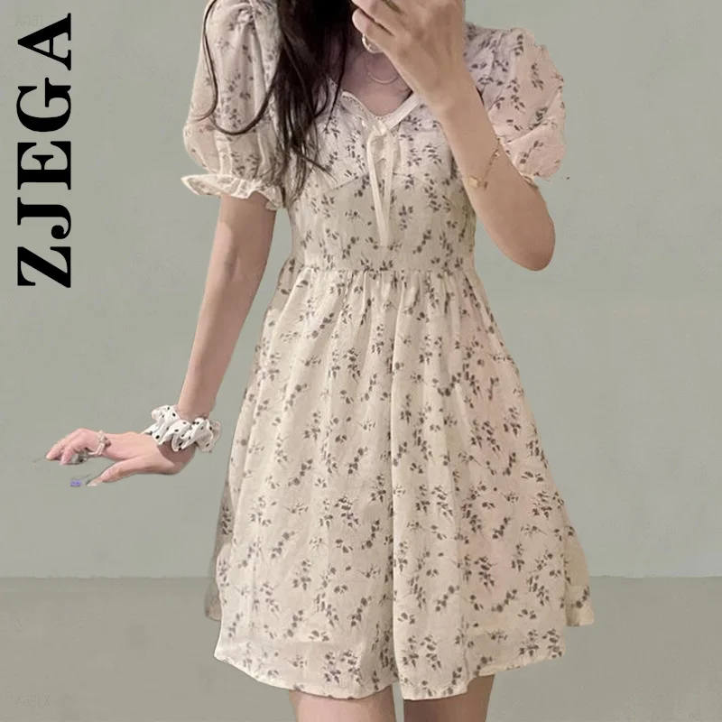 

Zjega Fashion Dress Women All-Match Robe Puff Sleeve Mini A-line Sweet Dress Cheap Stylish Female Vestidos Clothing