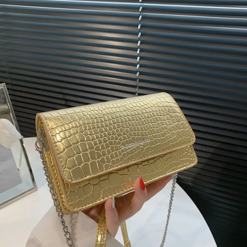 

Крокодиловый узор, миниатюрные сумки через плечо из искусственной кожи с клапаном для женщин, 2022 простая модная сумочка и кошельки, женская ...