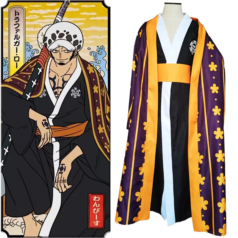 Anime ONE PIECE Wano Country Land of Wano Trafalgar D Water Law Cosplay Costumes Set Coat Lining Belt Suit Adult Unisex Prop
