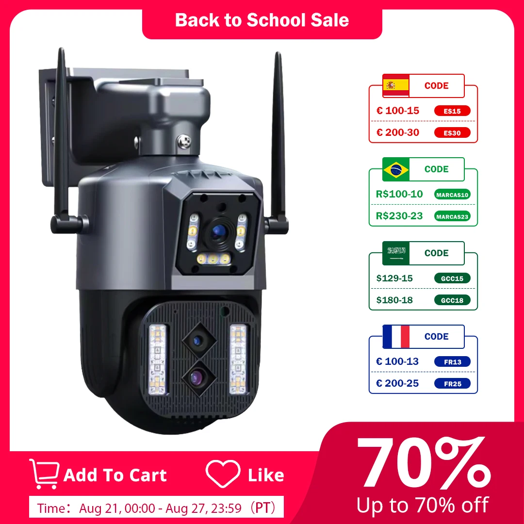 LegendSafe 12MP 6K IP WiFi Outdoor Camera PTZ Three Lens Dual Screen 10X  Zoom Auto Tracking Waterproof Security Protection
