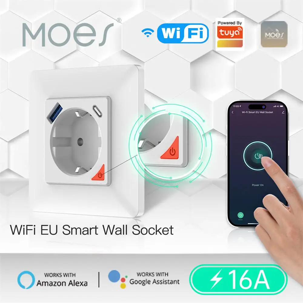 

Умная розетка с поддержкой Wi-Fi и USB Type-C, 16 А
