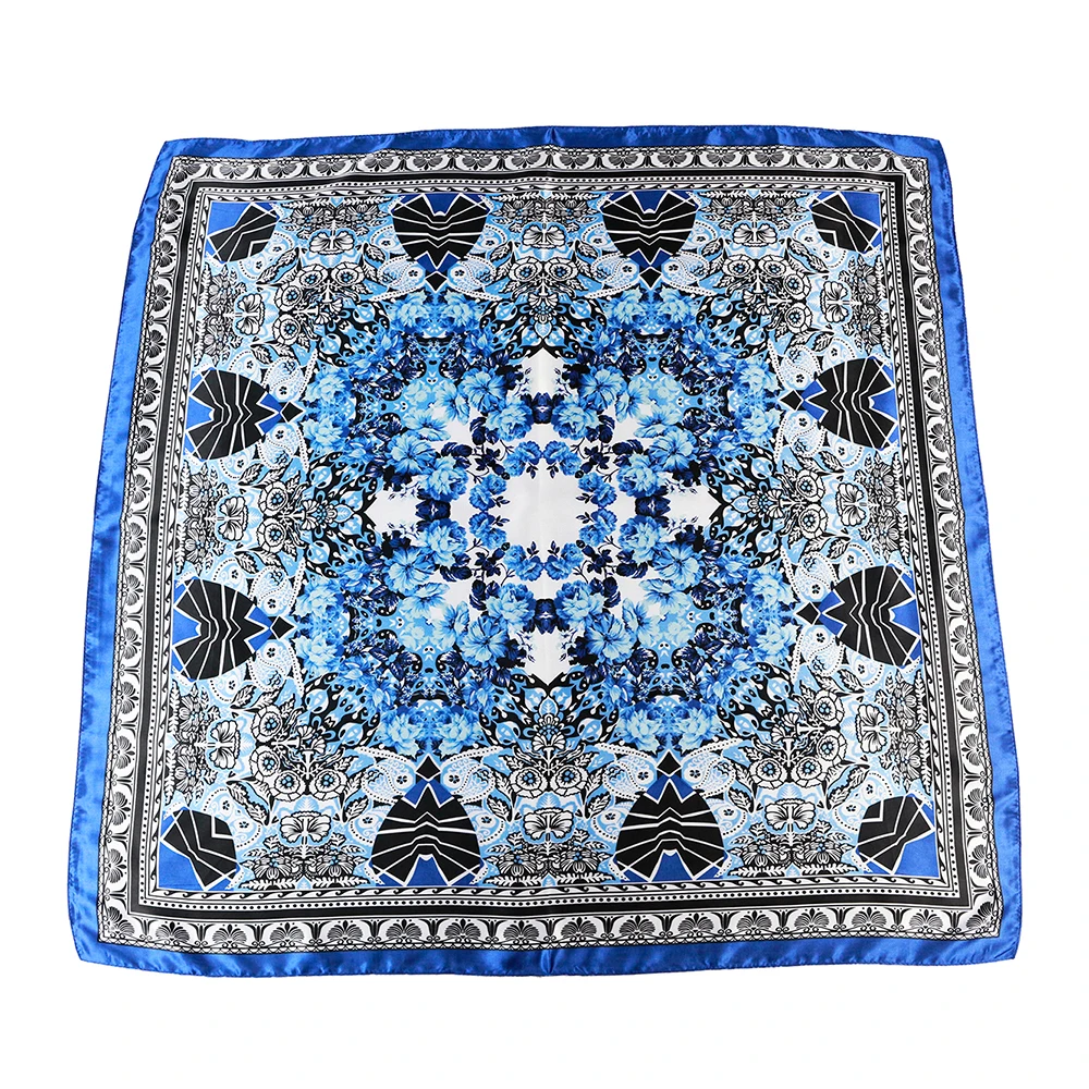 Шелковый шарф квадратный синий хиджаб роскошный бренд Bufanda женские шали 90 см