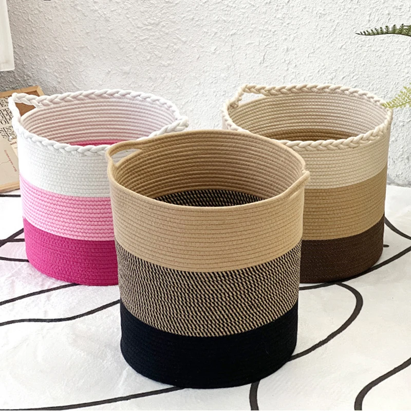 

Handmade Cotton Rope Storage Basket Bathroom Laundry Basket Dirty Clothes Bucket Toy Container Japanese Big size Home Appliance
