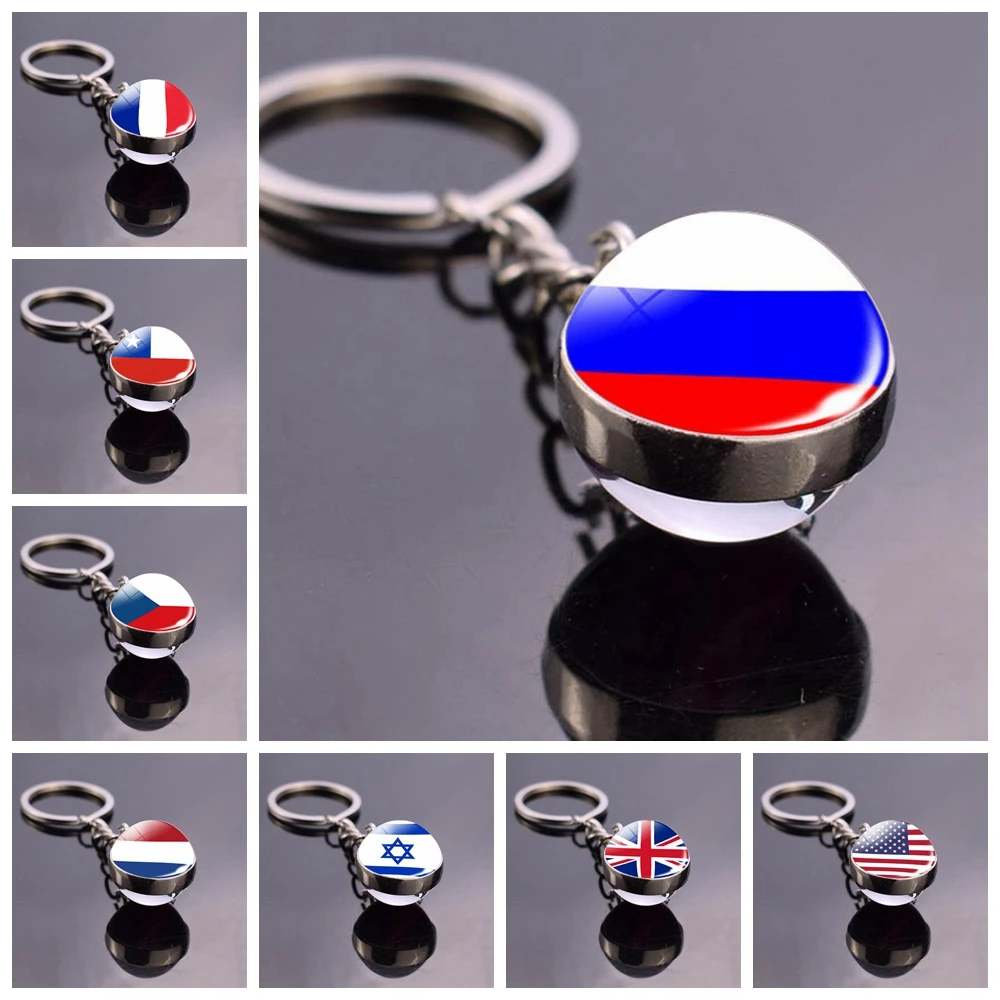 

Flag Keychain Russia Netherlands France America Belarus Spain Glass Ball Keyring Chain Country National Flag Jewelry Keychains