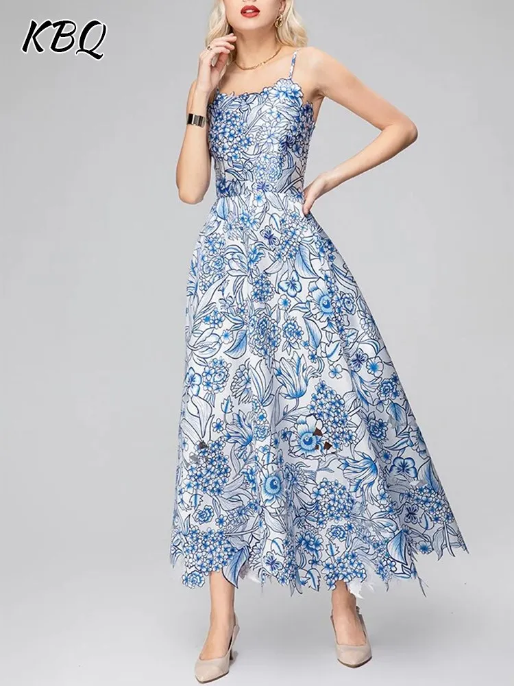 

KBQ Hit Color Printing Comisole Dresses For Women Square Collar Sleeveless High Waist slimming Dress Female Fashion Summer new