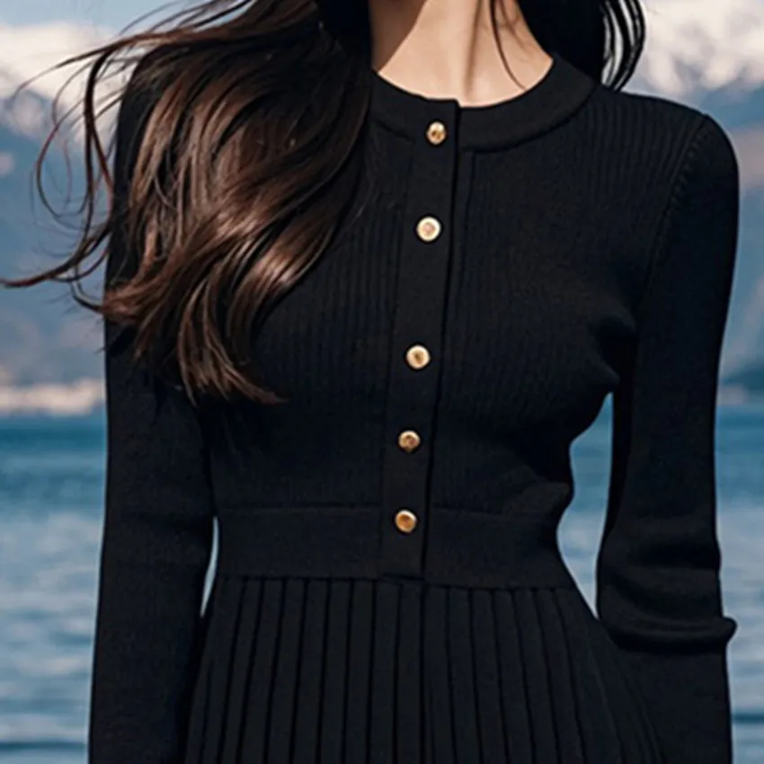 Модное плиссированное трикотажное платье осеннее новое элегантное женское