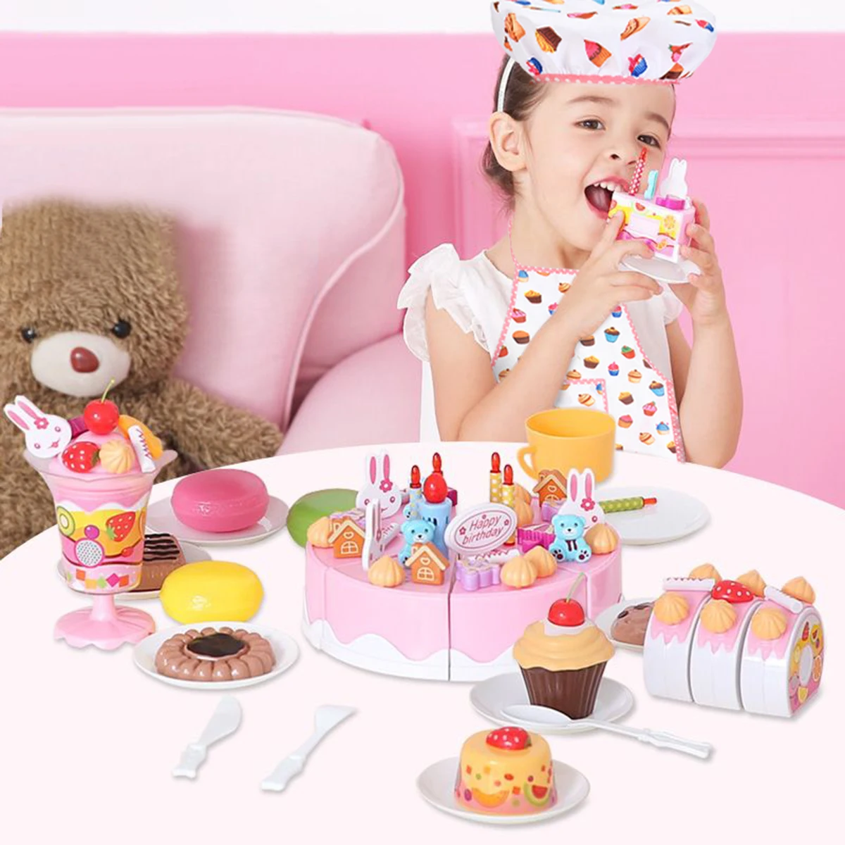 

Toy Cake Bake Set Hat + Apron Role Play Kitchen Cooking Baking Girls Toy Cooker Play Set Children Kids Cooking Kitchenware
