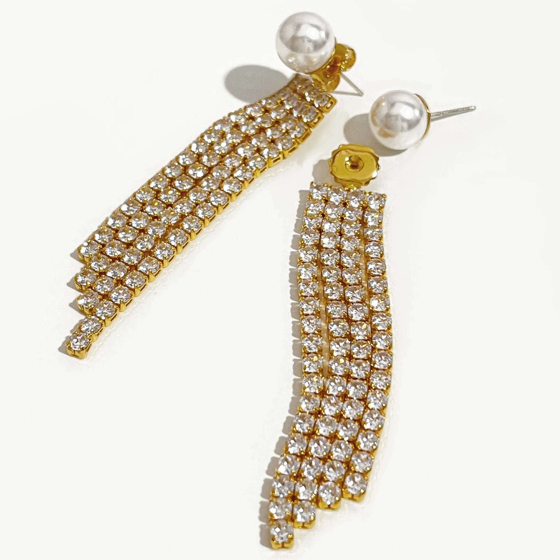 

Peri'sbox Luxury Long Cz Crystal Pearl Ear Jacket Earrings Jewelry Zircon Chain Tassel Front Back Dangle Earrings for Women Gift