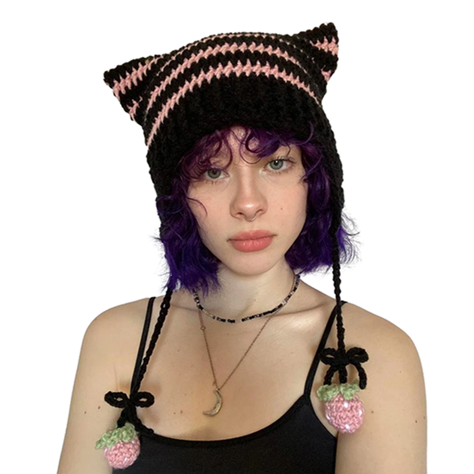 Douhoow женские вязаные кошачьи уши ручной вязки Дьявол Рог облегающие шапки