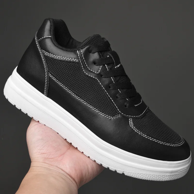 men's shoes leather casual sports board shoes Spring new inner height increased 10cm height increase shoes 8cm small white shoes