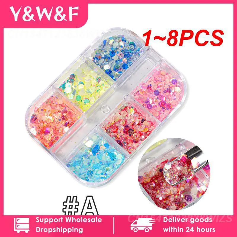 

1 ~ 8 шт., 6 ячеек, блестящий порошок для украшения ногтей