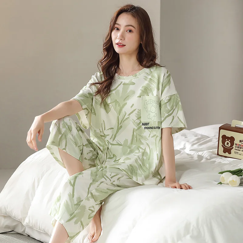 Новинка летний женский пижамный комплект из 100% хлопка одежда для сна с коротким