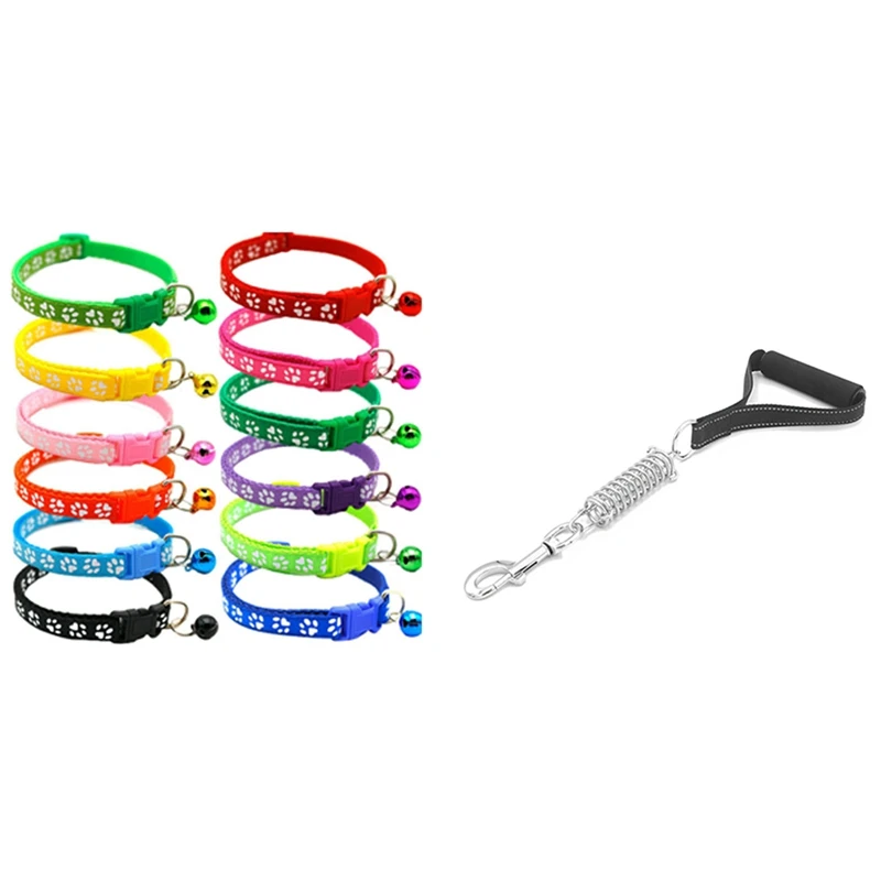 

LBER 1X Short Dog Leash With Traffic Handle & 12X Cat Collar And Bell With Safety Quick Release Break Away Buckle