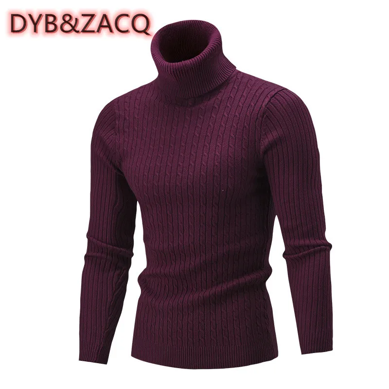 DYB&ZACQ Men's Turtleneck Sweater Men's Knitting Pullovers Rollneck Knitted Sweater Warm Men Jumper Slim Fit Casual Sweater