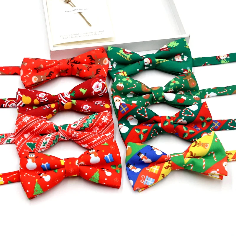 Christmas Bow Tie For Men Women Festival Celebrate Colorful Butterfly Cute Deer Santa Claus Snowman Print Ornament New Year 2023