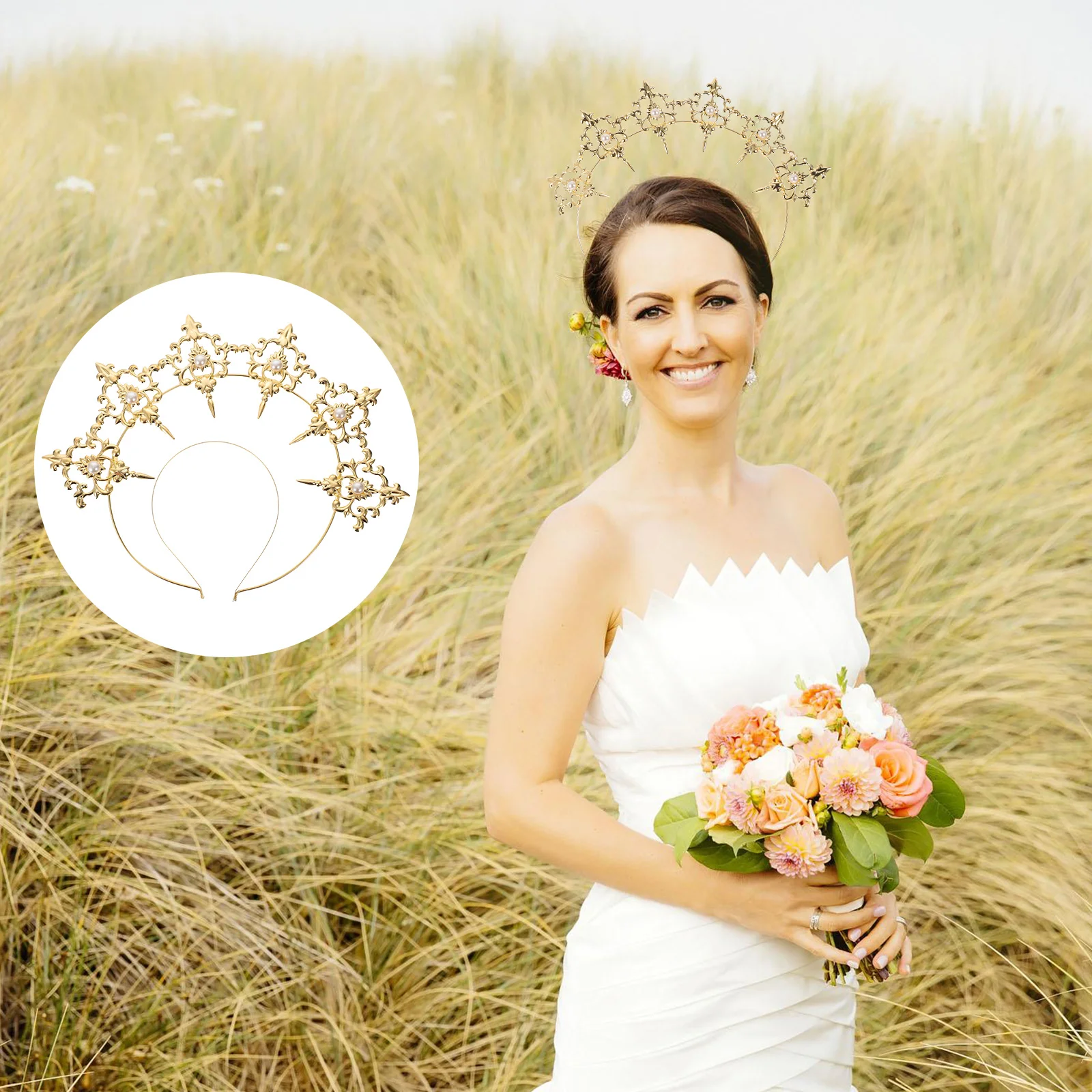 

Headband Goddess Gold Headpiece Bridal Wedding Hair Tiara Angel Mary Greek Golden Women Accessory Halloween Girls Tiaras