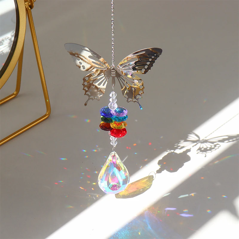 

1PC Metal Sheet Crystal Suncatcher Home Gardening Decoration Prism Ball Rainbow Catch Lights Pendant Hanging Wind Chime
