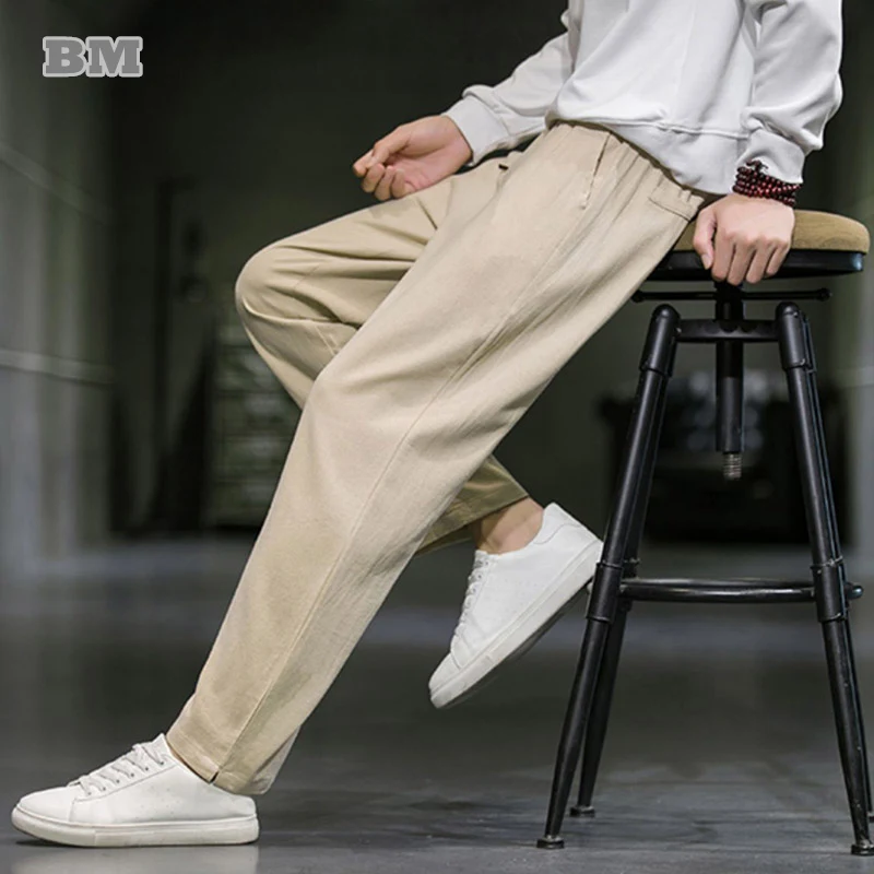 

Chinese Traditional Clothing Cotton Linen Loose Casual Pants Loose Plus Size Straight Trousers Harajuku Pants Men Clothing