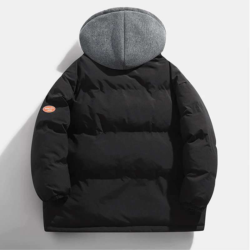 Winter Patchwork Hooded Puffer Jacket for Men Korean Fashion Trends Streetwear Teenage Soft Bubble Coats Oversized Casual Parkas