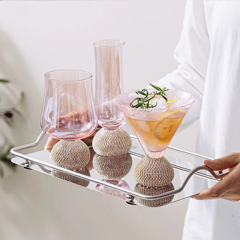

Light Luxury Pink Diamond-encrusted Crystal Glass Tall Champagne Red Wine Glass Cocktail Glass