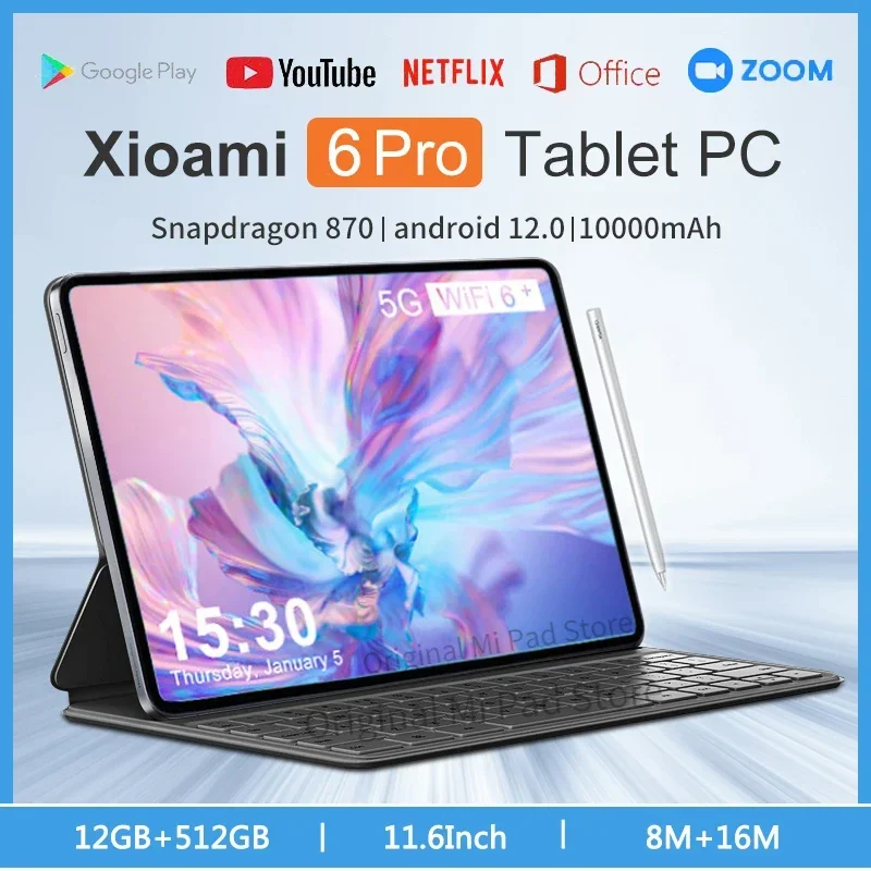 

2023 Original Global Version Tablet Android 12 Pad 6 Pro 12GB+512GB Snapdragon 870 Tablets PC 5G Dual SIM Card or WIFI HD 4K Mi