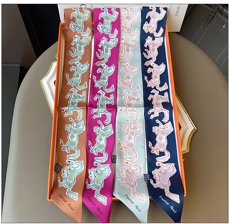 

Bright Color Luxury Brand Fashion Bag Handbag Handle Ribbon Scarf Polka Dot Printing Neckerchief Scarf