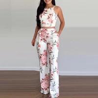 fashion two piece set casual wear suits set two piece outfit floral print sleeveless crop top high waist pants set