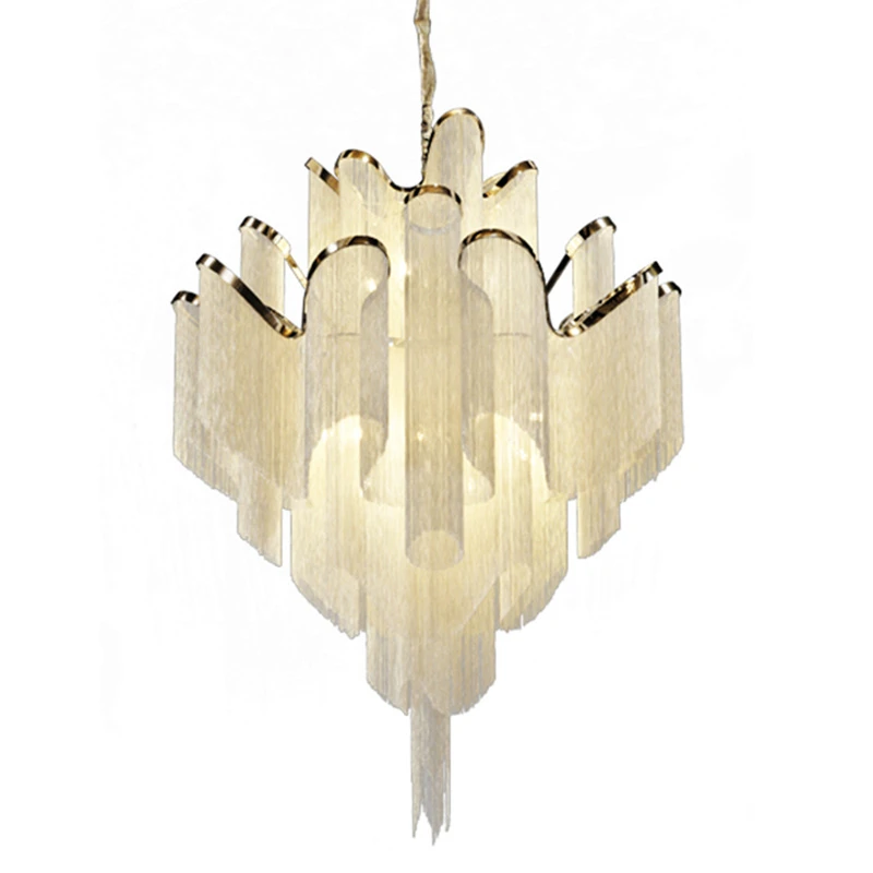 

Modern Luxury Silver Gold Aluminium chain fringed Pendant Lamp Luxury Stair Pendant Hanging Light for Home Hotel Decoration