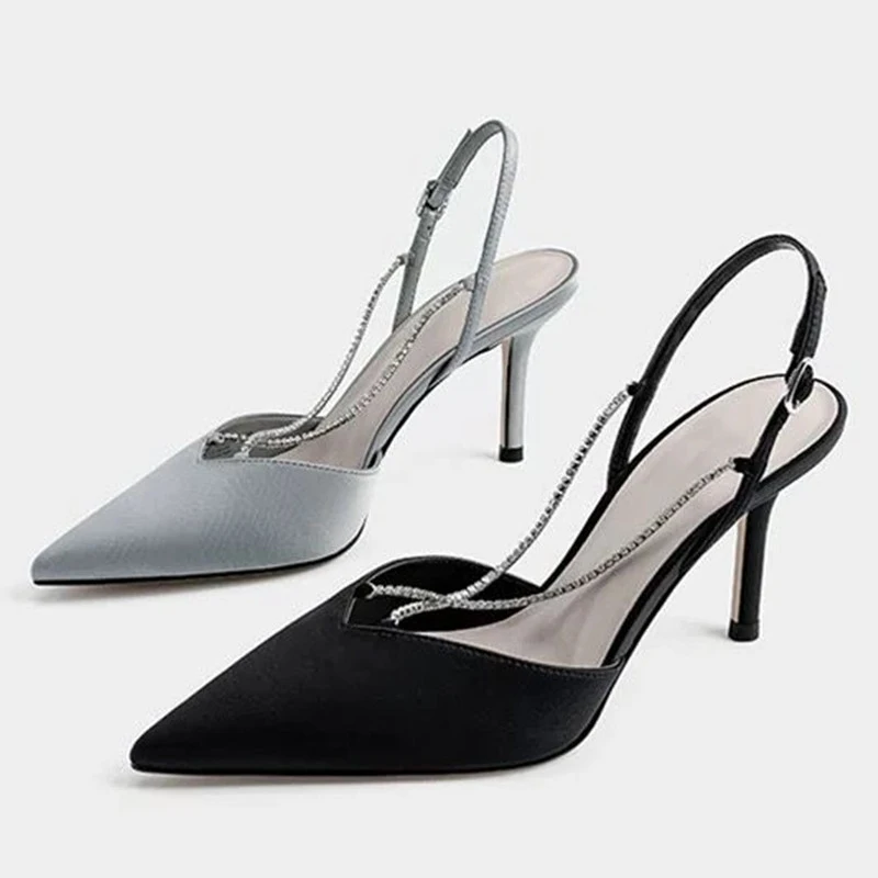 

Сандалии женские летние классические, заостренный носок, цепочка, Повседневная Уличная обувь, пикантные вечерние туфли на высоком каблуке