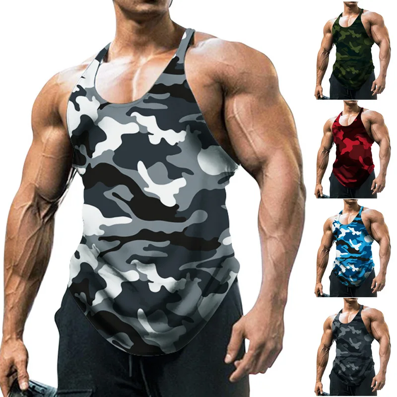 

2023 European And American Men's Sleeveless Camouflage Vest Outdoor Sports Fitness Top