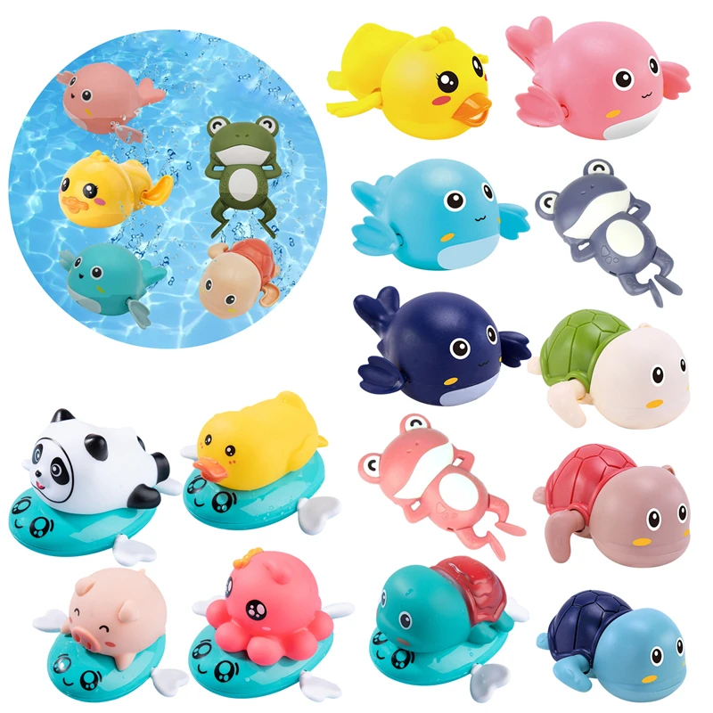 

Игрушки для купания, утки, мультяшное животное, лягушка, краб, игровая цепочка для бассейна, водная игра, заводные игрушки для купания для детей