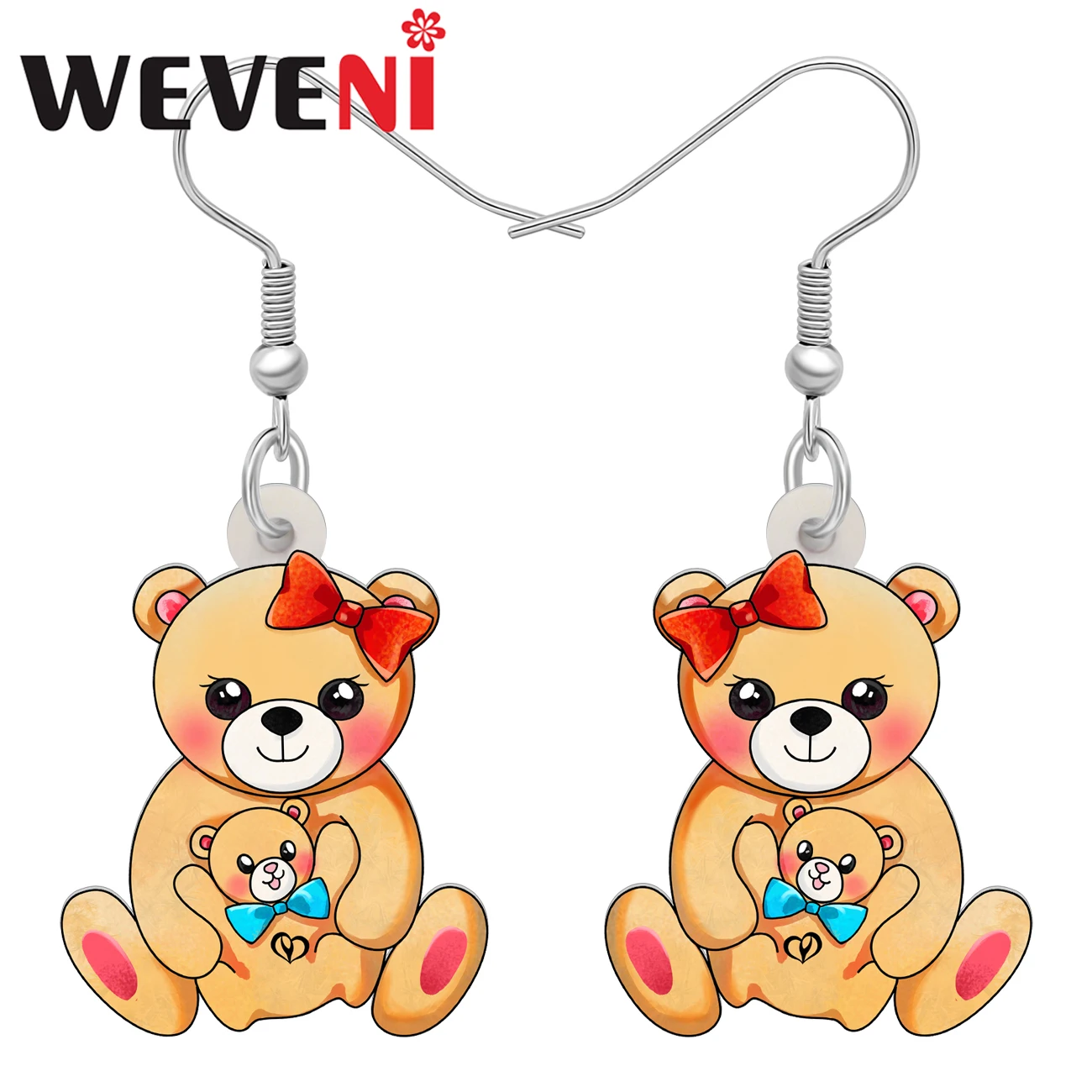 Weveni Acrylic Mothers Day Bear Babay Earrings Novelty Dangle Drop Charms Decorations Jewelry For Women Girls Gifts Accessories