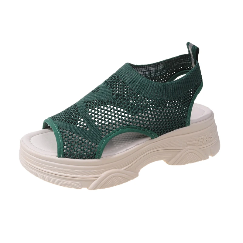 

Breathable Sandals Women's Mesh Face 2023 Summer Elastic Fabric Thick Sole Fish Mouth Shoes Matsuke Beach Sandals and Slippers