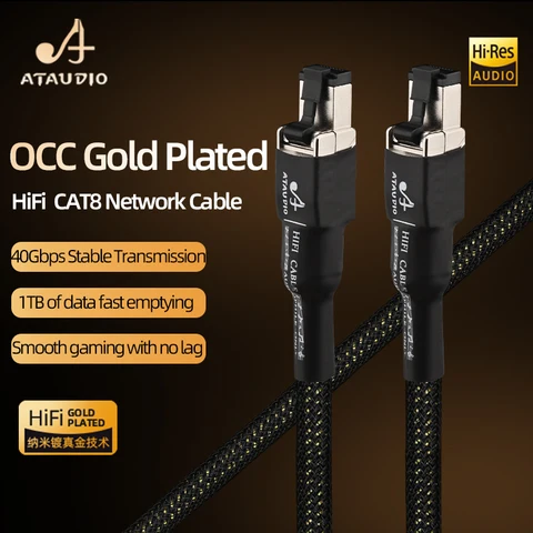 Высокоскоростной OCC позолоченный сетевой кабель Cat 8 с защитой от помех и экраном, 40 Гбит/с, 2000 МГц, Hi-Fi аудио, разъем RJ45, Ethernet-кабель